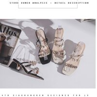 Guốc cao gót vuông 5p 2 quai trong kết khóa bán nguyệt