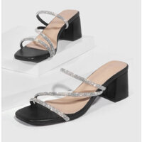 Guốc cao gót vuông 5p 3 dây xoàn ngang xéo da mềm