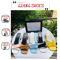 Guốc cao gót vuông quai quạt phối 2 tông màu cao 5p