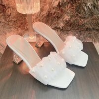 Guốc cao gót vuông trong 7 phân quai nhúng hạt châu