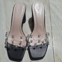 Guốc đế vuông quai trong đính hạt cao 7 phân