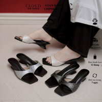 Guốc đế xuồng CL mũi vuông quai bầu vải gấm đế 5cm