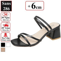 Guốc dép đế cao 6cm Sans286 big size 42 41 quai mảnh 4 dây xăng đan 6 phân sandal 6p gót vuông màu trắng đen be