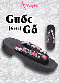 Guốc Gỗ Geta Bản Gỗ Đen Đế Thấp Quai Hoa