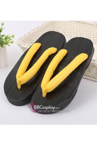 Guốc Gỗ Geta Bản Gỗ Đen Đế Thấp Quai Vàng