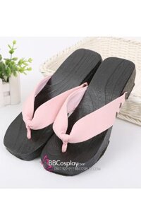 Guốc Gỗ Geta Bản Gỗ Đen Quai Hồng