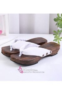 Guốc Gỗ Geta Bản Gỗ Nâu Quai Trắng
