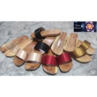 Guốc Gỗ Mộc Nam Nữ Quai Lụa Nhiều Màu ( đế cao su 2 lớp )