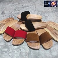Guốc Gỗ Mộc Nam Nữ Quai Nhung 2 Lớp ( đế cao su 2 lớp  )