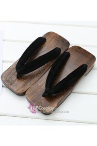 Guốc Gỗ Nam Nhật Bản - Geta Bản Gỗ Nâu Đen Quai Đen