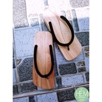 Guốc gỗ Nhật/Geta màu gỗ tự nhiên quai nhung đen/da đen 2 phân,4 phân, 6 phân