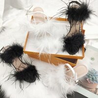 Guốc Lông Vũ Sang Chảnh MINAFS, Giày Cao Gót Cao 9p Đi Tiệc Mũi Tròn Tôn Dáng Phong Cách Hàn Quốc Tiểu Thư  - CGLV2Q