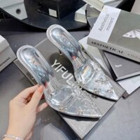 Guốc mica trong đính đá đế đỏ xịn - Dép Cao Gót 9cm Bít Mũi Không Quai Hậu cho Nữ - DéP