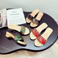 Guốc mộc 4 phân đế thuyền mix gấm  - Mộc mây store