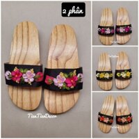 Guốc mộc, guốc gỗ, guốc truyền thống thêu hoa ruy băng 2 phân