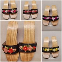 Guốc mộc, guốc gỗ, guốc truyền thống 6 phân thêu hoa ruy băng
