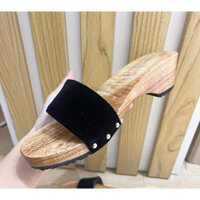 guốc mộc guốc gỗ truyền thống cao 5cm phối quai nhung tròn