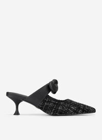 Guốc mules phối vải tweed quai thắt nơ - GNN 0219 - Màu đen