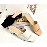 Guốc nữ 3 phân quai ngang dáng sandal cao gót mules mũi vuông tiện lợi