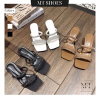 Guốc nữ 5 phân Dép guốc cao gót 2 quai đính đá thời trang form chuẩn đẹp cực tôn chân MT Shoes GN008