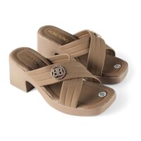 Guốc nữ đế xuồng cao 6P đế PU nhẹ quai chéo phối khóa chất da mềm size 35 - 39