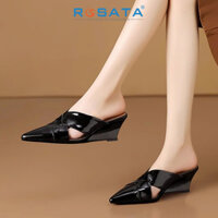 Guốc nữ mũi nhọn 6p ROSATA RO671 đế xuồng da PU bóng màu đen