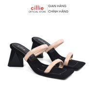 Guốc nữ thời trang nhung mịn quai ngang mảnh gót tam khối cao 7cm fashion trendy đi chơi dạo phố Cillie 1058 - kem - 38