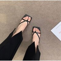 Guốc sandal xỏ ngón gót vuông 4cm phối đồ xinh bền đẹp đơn giản đi làm đi chơi| Guốc kẹp quai mảnh cao gót 4cm mũi vuông