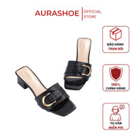 Guốc thời trang nữ cao gót 4 cm AURA mũi vuông, quai ngang phối khóa ĐEN SAO67