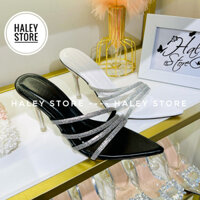 Guốc xoàn xéo nhọn HALEY STORE cao gót 9cm mũi nhọn quai xéo đính xoàn tiểu thư công chúa cô dâu tiệc cưới đi chơi