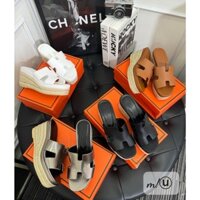 Guốc xuồng cói quai H full 4 màu đen - nâu - bạc - trắng đế nhẹ êm chân - 9P