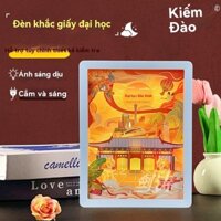 Guofeng Illustrated Paper Sculpture Light 3D Stereo Photo Frame Đèn đêm nhỏ Lễ hội Quà tặng Bảng trang trí Giấy cắt Đèn 3D Đèn chiếu sáng Great Wall Paper Sculpture Light