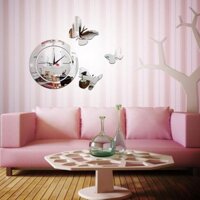 Gương Acrylic tròn đồng hồ treo tường trang trí hình bướm