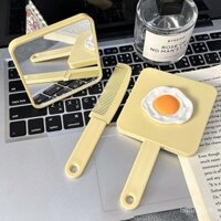 Gương cầm tay hình trứng luộc dễ thương, giá trị cao với lược, gương trang điểm cầm tay, lược tích hợp gương nhỏ