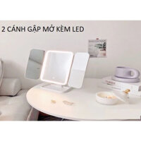 Gương Để Bàn Trang Điểm Đèn Led 3 Chế Độ Ánh Gáng Gương Để Bàn Trang Điểm Gập Mở 2 Cánh Sang Xịn Mịn Kèm Sạc