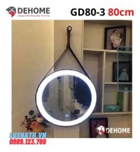 Gương đèn led nguồn cảm ứng dây da hình tròn 80cm Dehome GD80-3