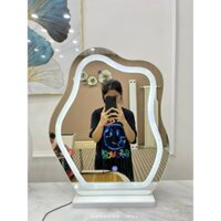 Gương hạt đậu để bàn trang điểm, gương LED cảm ứng có viền phun cát cảm ứng cao cấp - G04