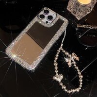 Gương Lấp Lánh Kim Cương Sang Trọng Dành Cho iPhone 16 Pro Max Dây Xích Thời Trang Dây Đeo Vỏ Điện Thoại Cho iPhone 15 13 14 Plus 12 Pro 11 XR