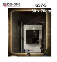 Gương led hình chữ nhật nguồn cảm ứng đồng hồ đơn nhiệt độ sấy gương 50x70cm Dehome G57-5