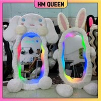 Gương led soi toàn thân HMQueen bọc nỉ lông cao cấp decor xinh xắn kích thước 1m7x80cm 1m8x80cm.