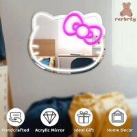 Gương mèo Kitty RERBRTY, Gương treo tường LED Neon Cartton có thể điều chỉnh độ sáng, Hình mặt mèo siêu sáng an toàn Gương trang điểm nguồn USB có đèn phòng ngủ