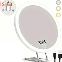 Gương phóng đại ISITAFTB có đèn, Gương trang điểm LED cốc hút độ phân giải cao, Đèn treo tường 3 màu thân thiện với du lịch 5 / 10 / 20 / 30x Kính lúp có đèn