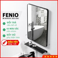 Gương soi hình chữ nhật treo tường nhà tắm FENIO khung viền hợp kim nhôm mạ màu đen bóng trang trí decor phòng ngủ