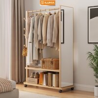 Gương soi toàn thân kèm kệ treo quần áo có bánh xe decor phòng thương hiệu Ilumia- IP371.03