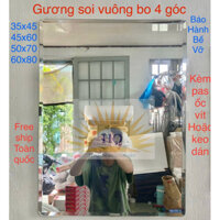 Gương soi treo tường vuông bo kèm pas ốc vít - keo dán tường kèm keo