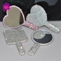 Gương Trái Tim Tình Yêu CABEZA, Gương Trang Điểm Cầm Tay Kim Cương Giả Sáng Bóng, Vuông Ngọt Ngào / Tròn Nhiều Màu Tùy Chọn Gương Mỹ Phẩm Tay Dễ Thương Nữ