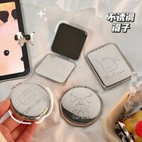 Gương trang điểm bằng thép không gỉ không thể vỡ, gương nhỏ cầm tay, khắc logo laser, gương gấp hai mặt