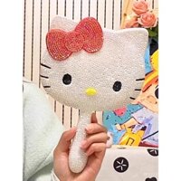 Gương trang điểm cầm tay Hello Kitty đầy đủ kim cương, nhãn dán kim cương DIY, gương kim cương sinh viên, quà tặng cho bạn thân