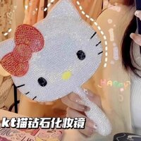 Gương trang điểm cầm tay Hello Kitty đầy đủ kim cương, nhãn dán kim cương DIY, gương kim cương sinh viên, quà tặng cho bạn thân