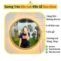 Gương trang điểm có đèn led, Gương tròn treo tường viền gỗ dây thừng decor , giá rẻ, bao bể vỡ size 55cm mirrortoctoc